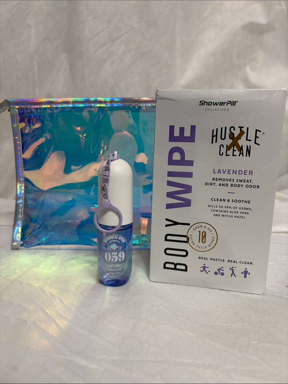 Lavender Body Wipes & Iridescent Bag